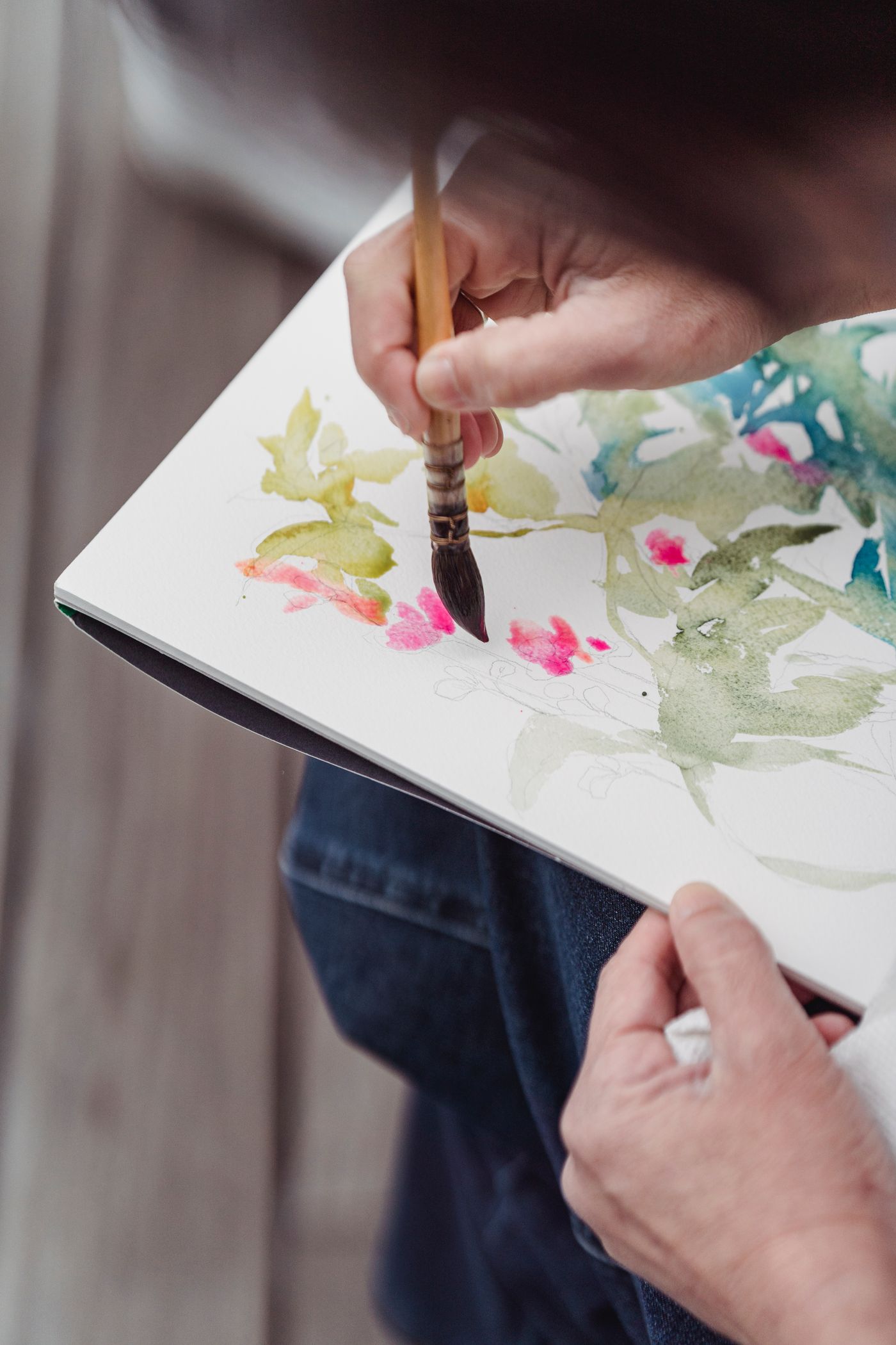 Floral watercolour artwork in blush and sage tones