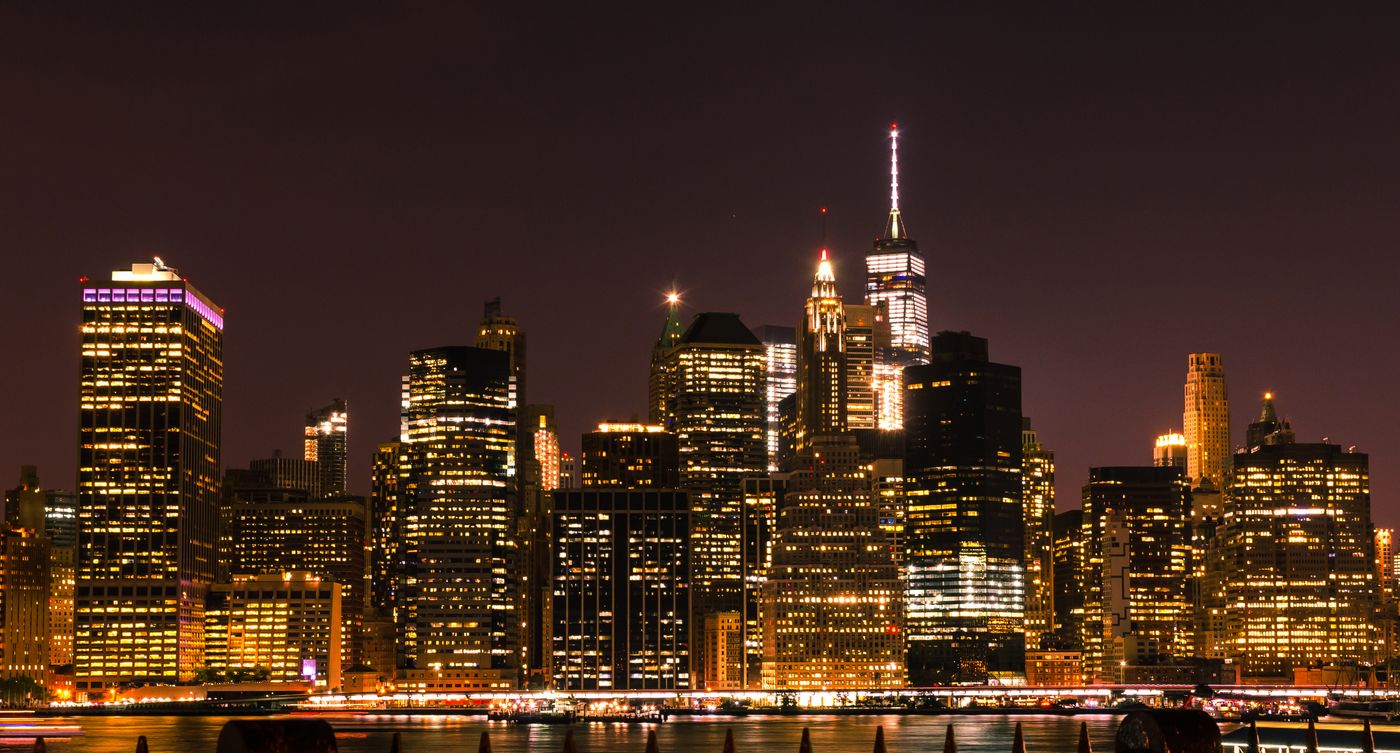 Acrylic city skyline at evening
